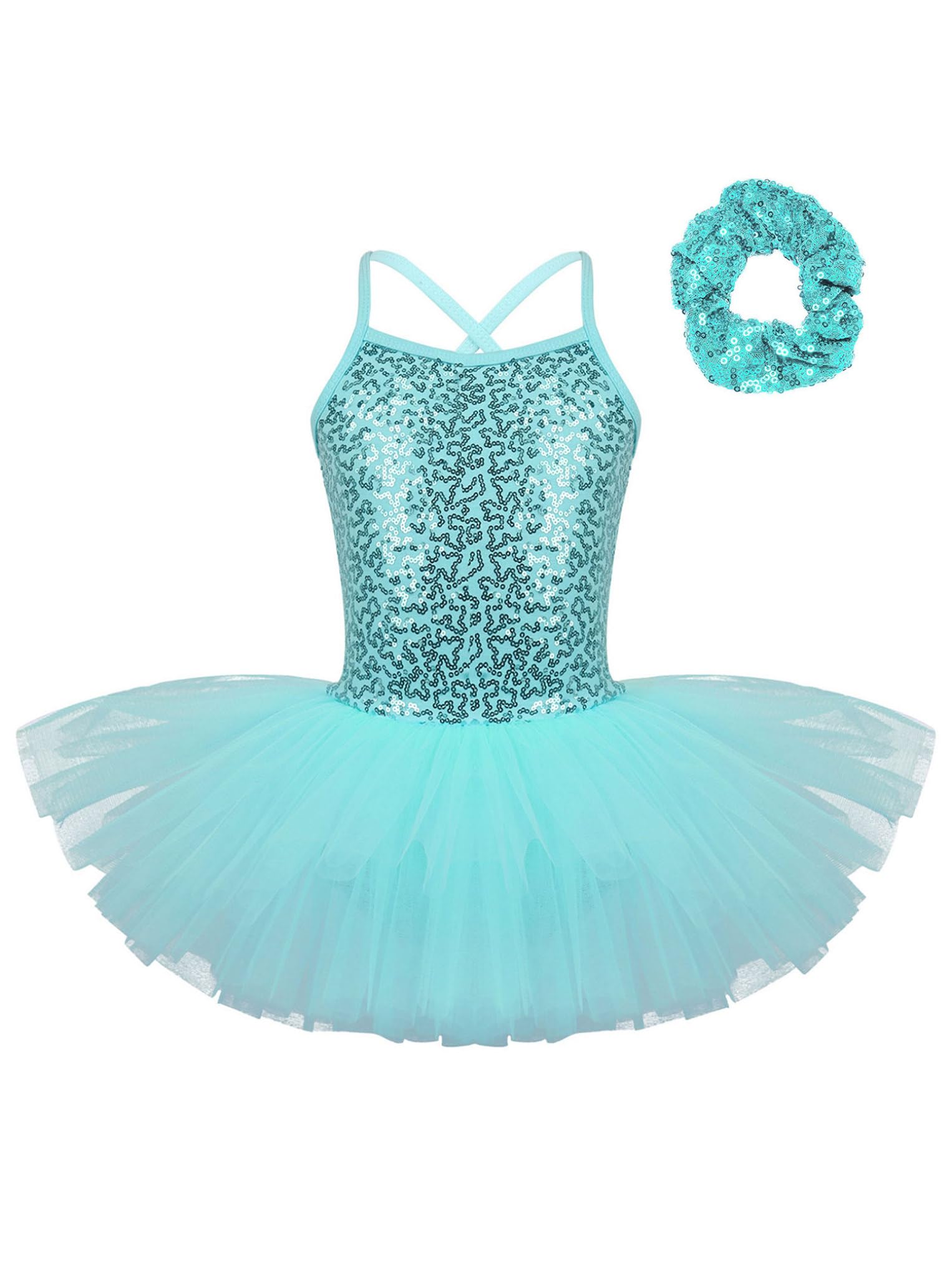 Oyolan Vestido de Danza Ballet Niña Princesa Vestido Tutu Lentejuelas Espalda Cruzada Traje Ropa de Baile Maillot Monos de Danza Clásica Traje de Bailarina
