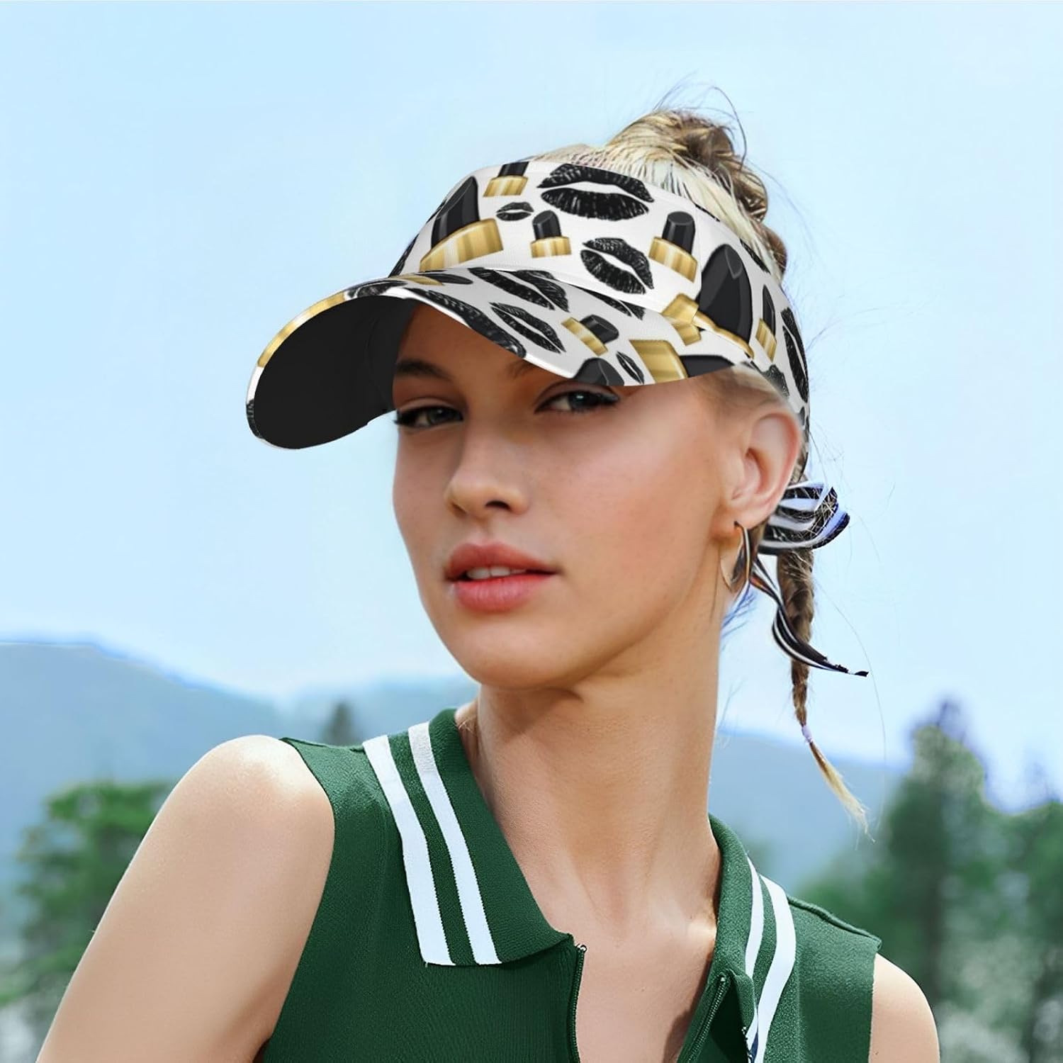 Cool Black Lipstick Lips Print Sport Sun Visor Hats Adjustable Empty Top Baseball Cap Women and Men Sun Visor Hat