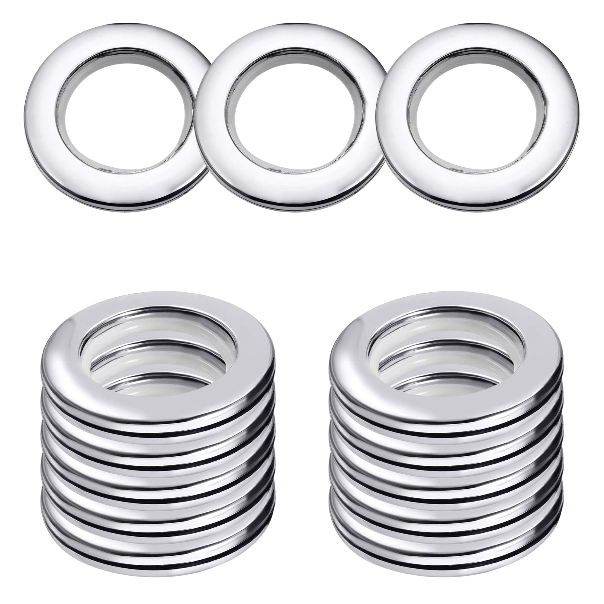 WedDecor 42mm Snap-On Curtain Grommets, Washable Low Noise Eyelet Rings, Smooth Glide Plastic Curtain Rings for Shower Room Divider Drapes, Drapery Hardware, Silver, Set 10 Pieces