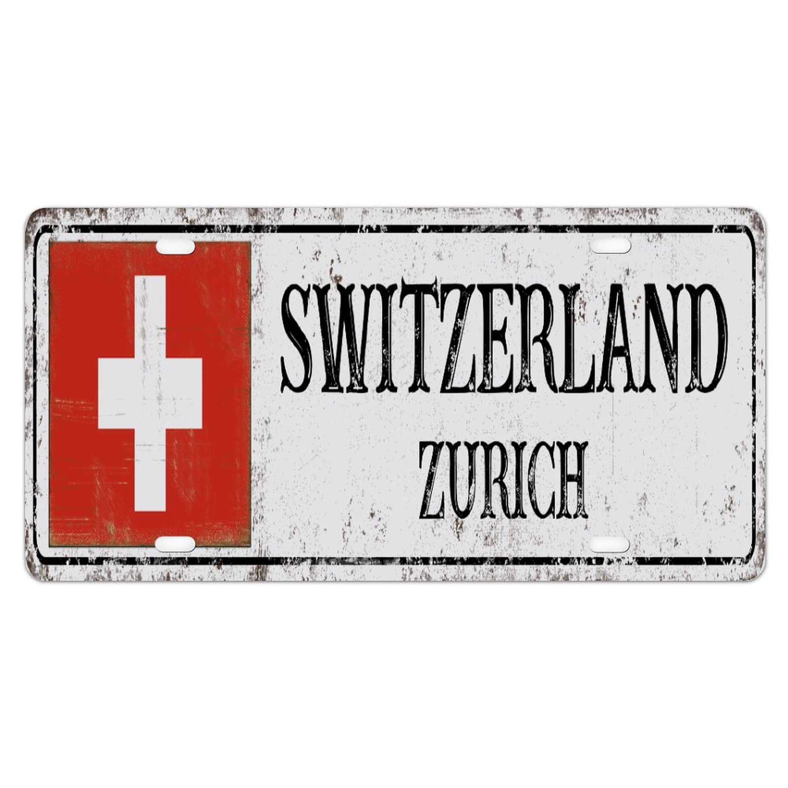 Switzerland Flag Vanity License Plate National Flag Zurich City Decorative Car Front License Plate 6X12Inch Switzerland City Souvenir Retro License Plate Car Vehicle Auto Gift to Men Friend