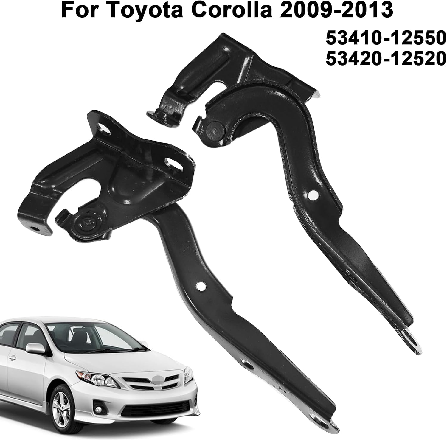 XUKEY 2pcs Hood Hinge Set Compatible with Toyota Corolla 2009-2013 Front Left/Right Driver and Passenger Side 5342002170, 5341002170,TO1236161,TO1236162
