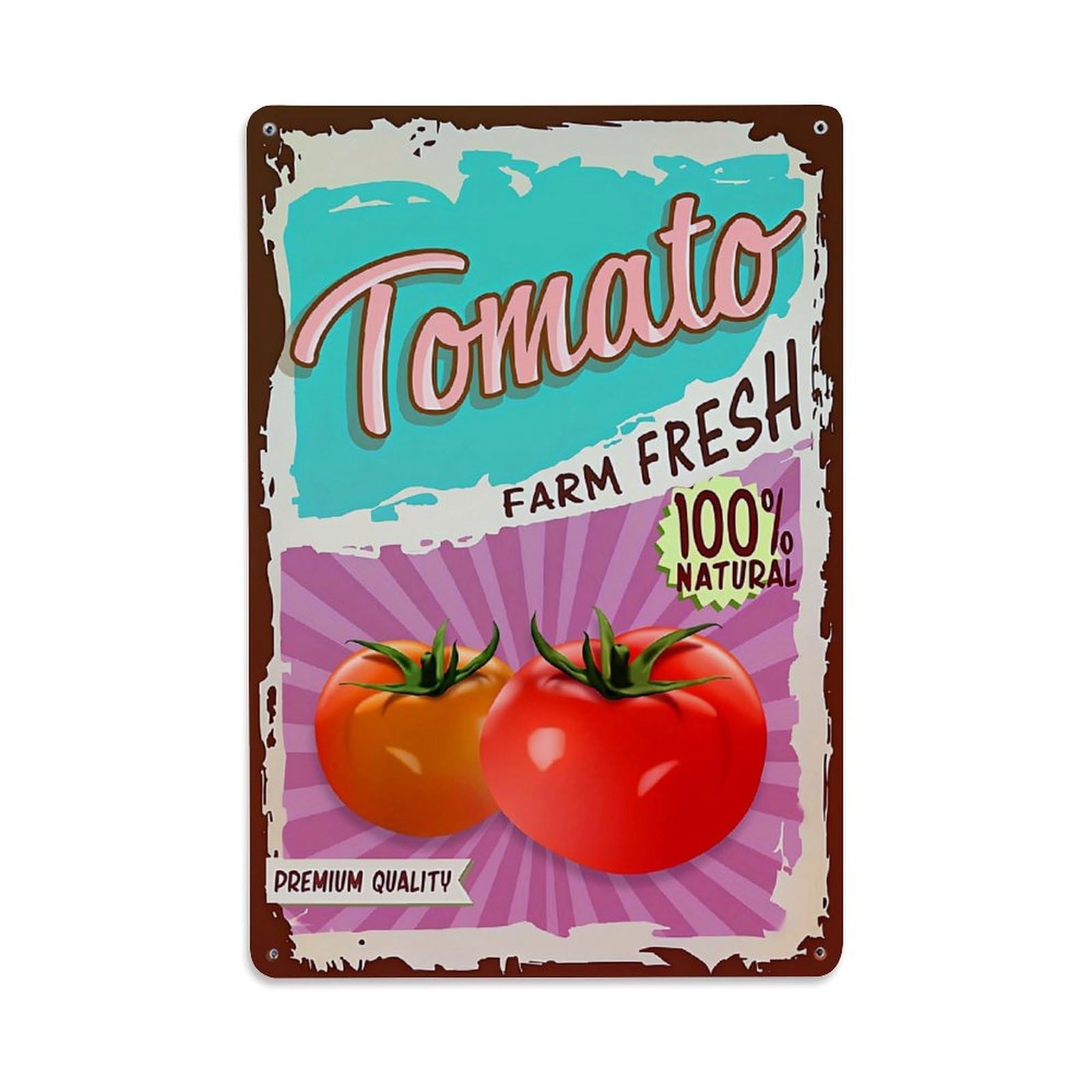 Jdfenggu Vintage Tomato Farm Fresh Natural Premium Quality Retro Metal Tin Sign, Metal Poster For Bar, Home, Man Cave, Kitchen, Laundry Room Art Decor 8X12 Inch