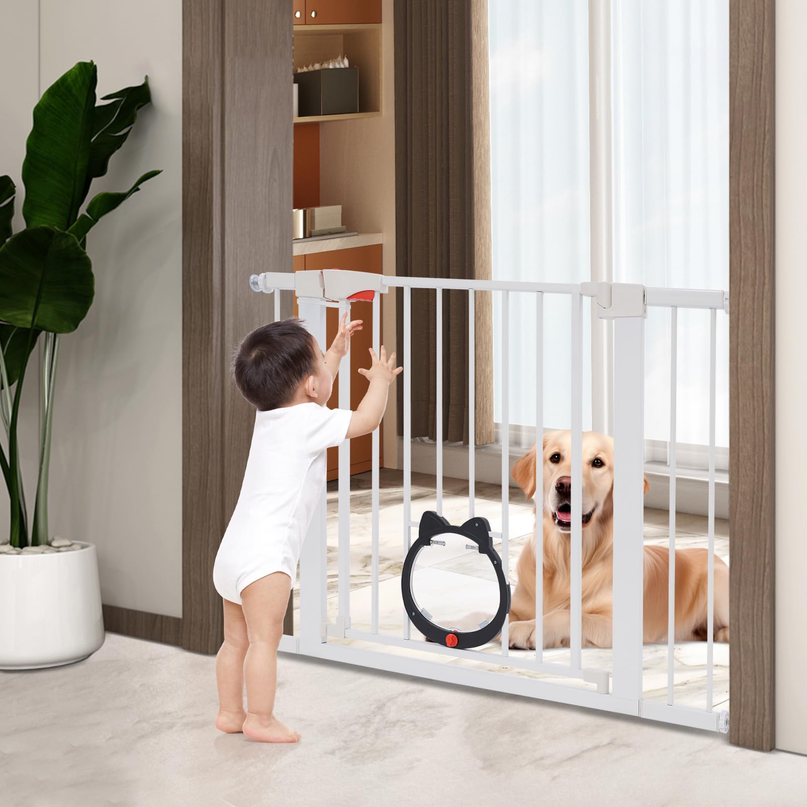 Griglia di protezione per porta con gatto, 75-103 cm, griglia di protezione per scale senza fori, per cani e gatti, chiusura automatica (inferiore a 90°), estensibile, griglia di barriera orientabile