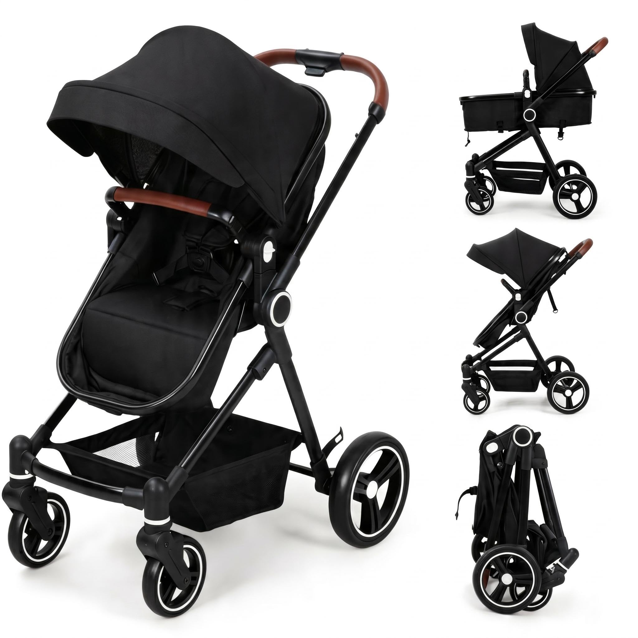 GarveeHome Cochecito De Bebé 2 En 1 Plegable Ligero Con Capazo Reversible y Ruedas Todo Terreno 0-36 Meses Aluminio