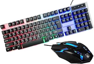 Illuminated Keyboard and Mouse Set 7 Colors Gaming LED Wired Multi Media Arabic English Keys