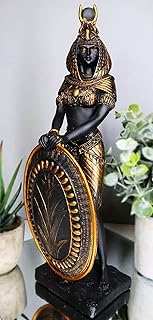 Ebros Egyptian Theme Isis Holding Shield Goddess of Magic and Nature Black and Gold Finished Resin Statue Gods of Egypt Historical Ancient Civilization Decor Sculpture Figurine