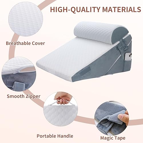 Miniatura 6 de Juego de 3 almohadas de cuña de cama para después de la cirugía, almohada ortopédica de espuma viscoelástica ajustable de 9 y 12 pulgadas para