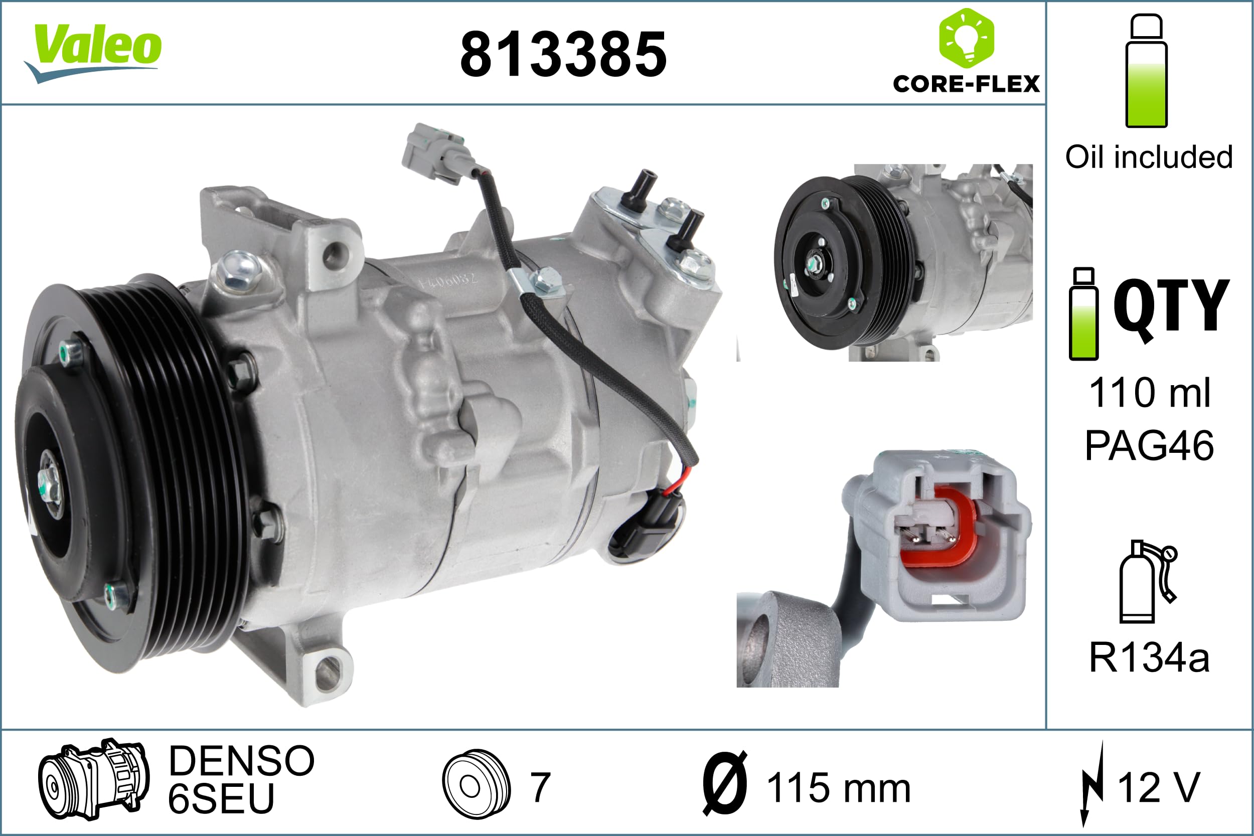 Valeo Compresseur de Climatisation, Pré-Remplis d’Huile, 813385