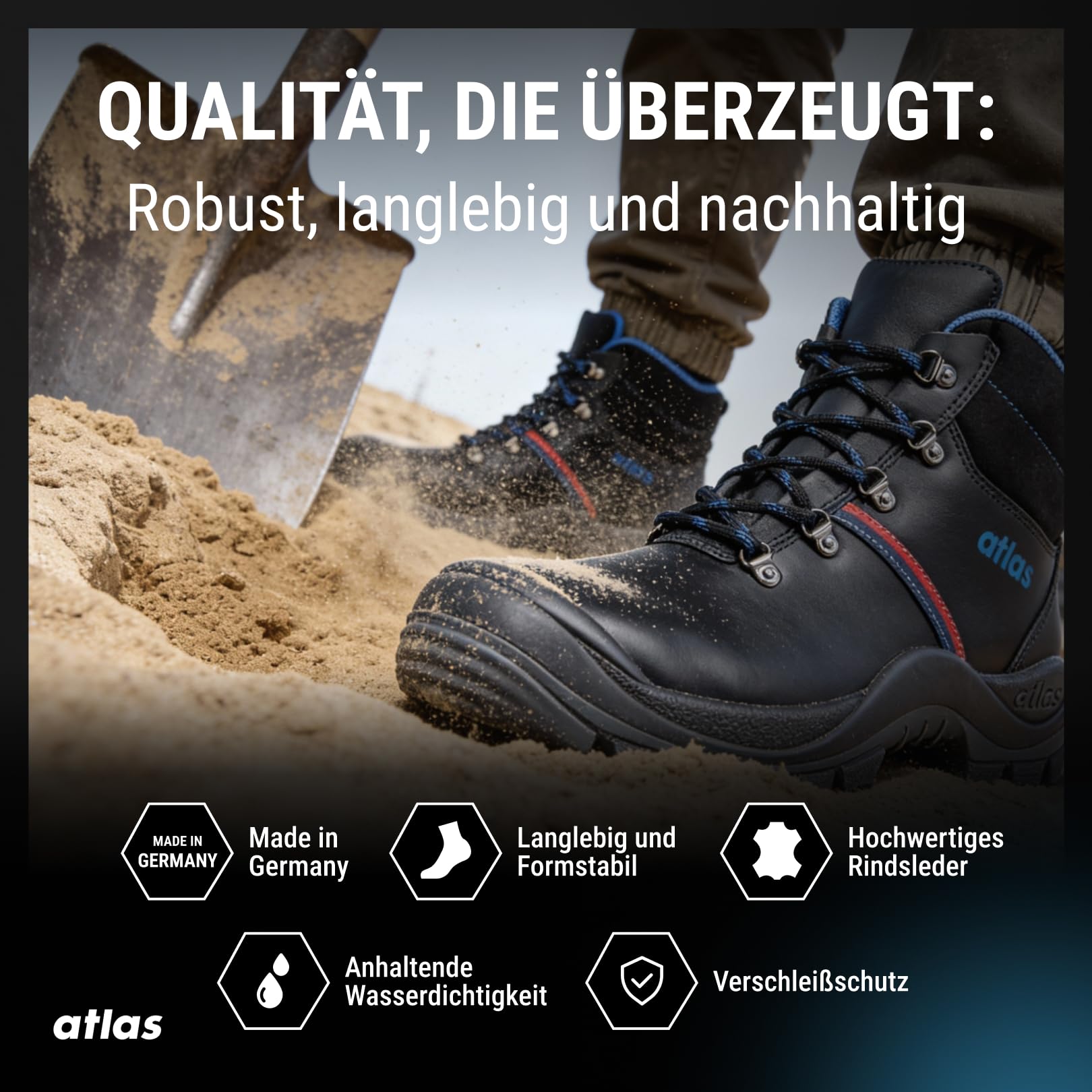 Atlas Męskie buty ochronne BAU 500, czarny, 43 EU
