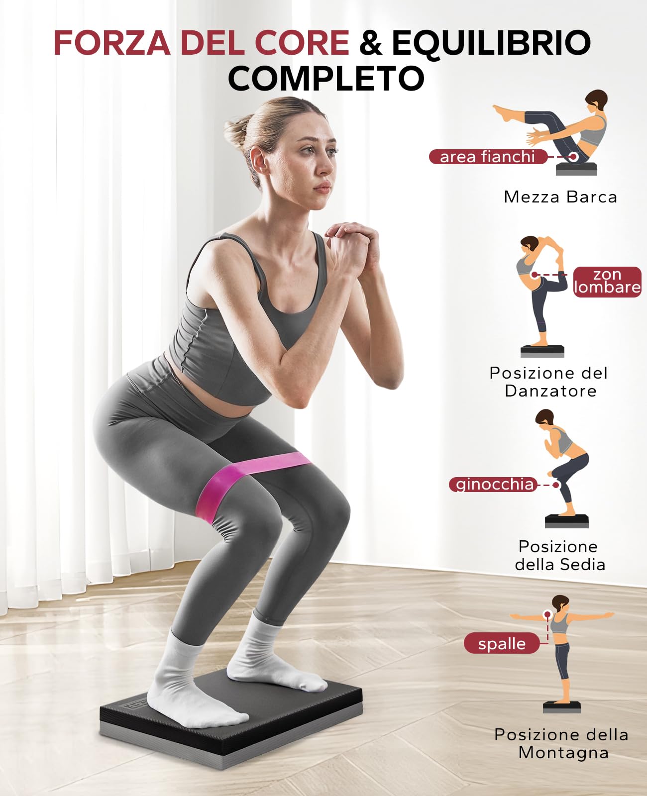 HAPBEAR Cuscino di Equilibrio 40x33 cm – Set 2 Pezzi, Balance Pad Fisioterapia Antiscivolo Spesso 6 cm con Nastro di Resistenza – Cuscino Propriocettivo per Allenamento e Riabilitazione