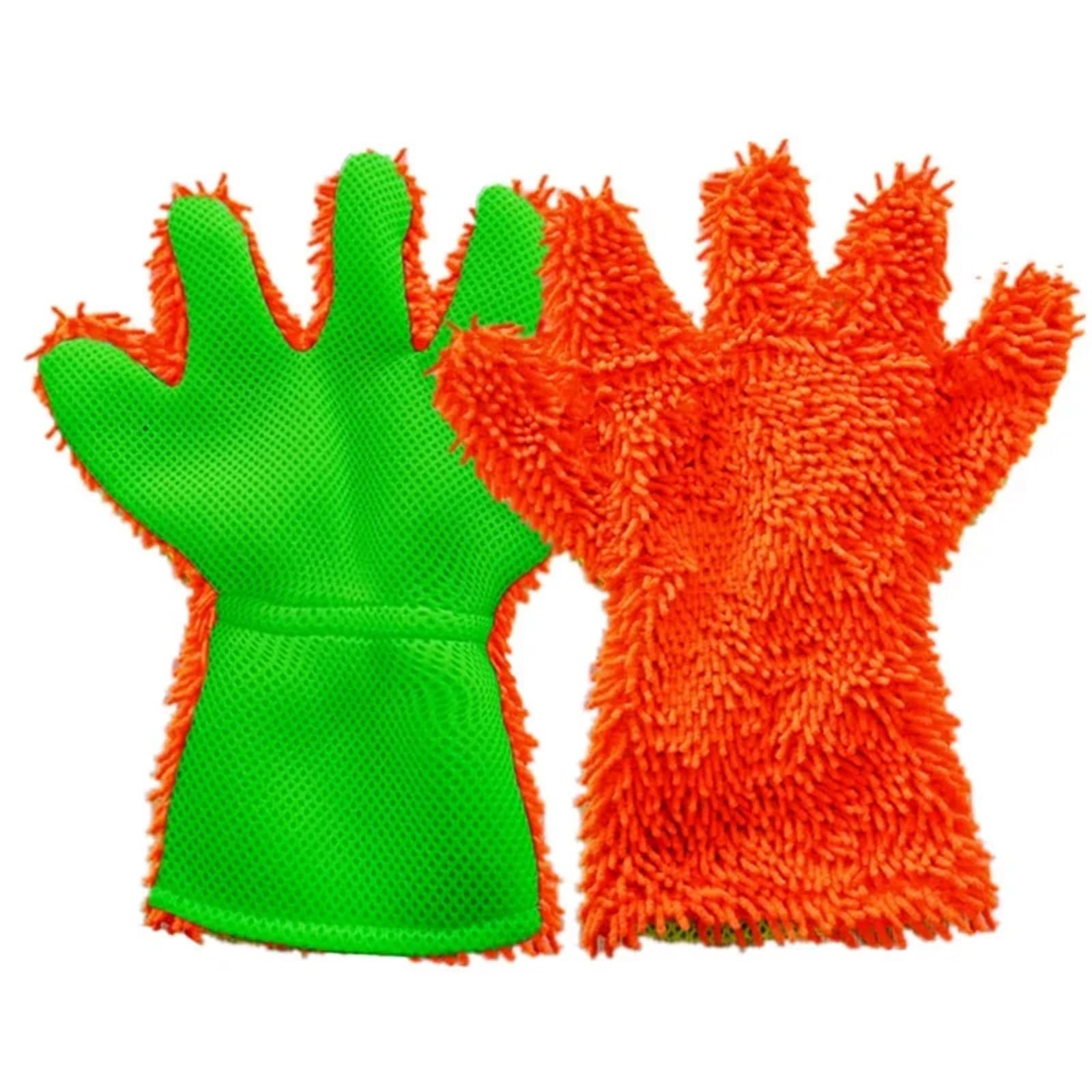 WWYYZAYC Microfiber Car Washing Gloves Cleaning Tool Detailing Removal Mitts 5-Finger Wash Glove(Orange,3pcs)