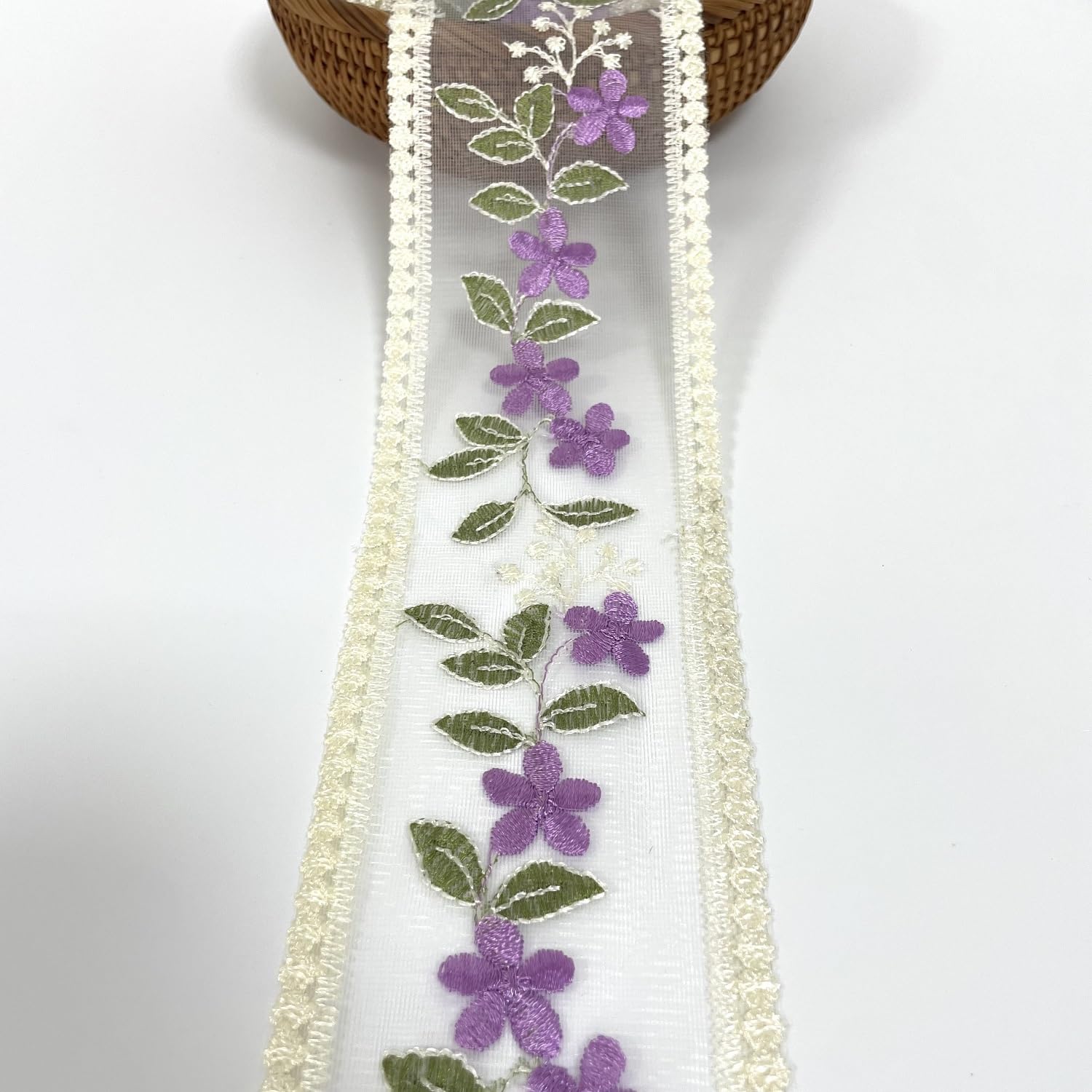 Lace Trim Ribbon, Delicate Cotton Embroidery Ribbon for Wedding/Bridal Decoration, DIY Craft Sewing, Home Decoration, 10 Yards (Purple) — image 1