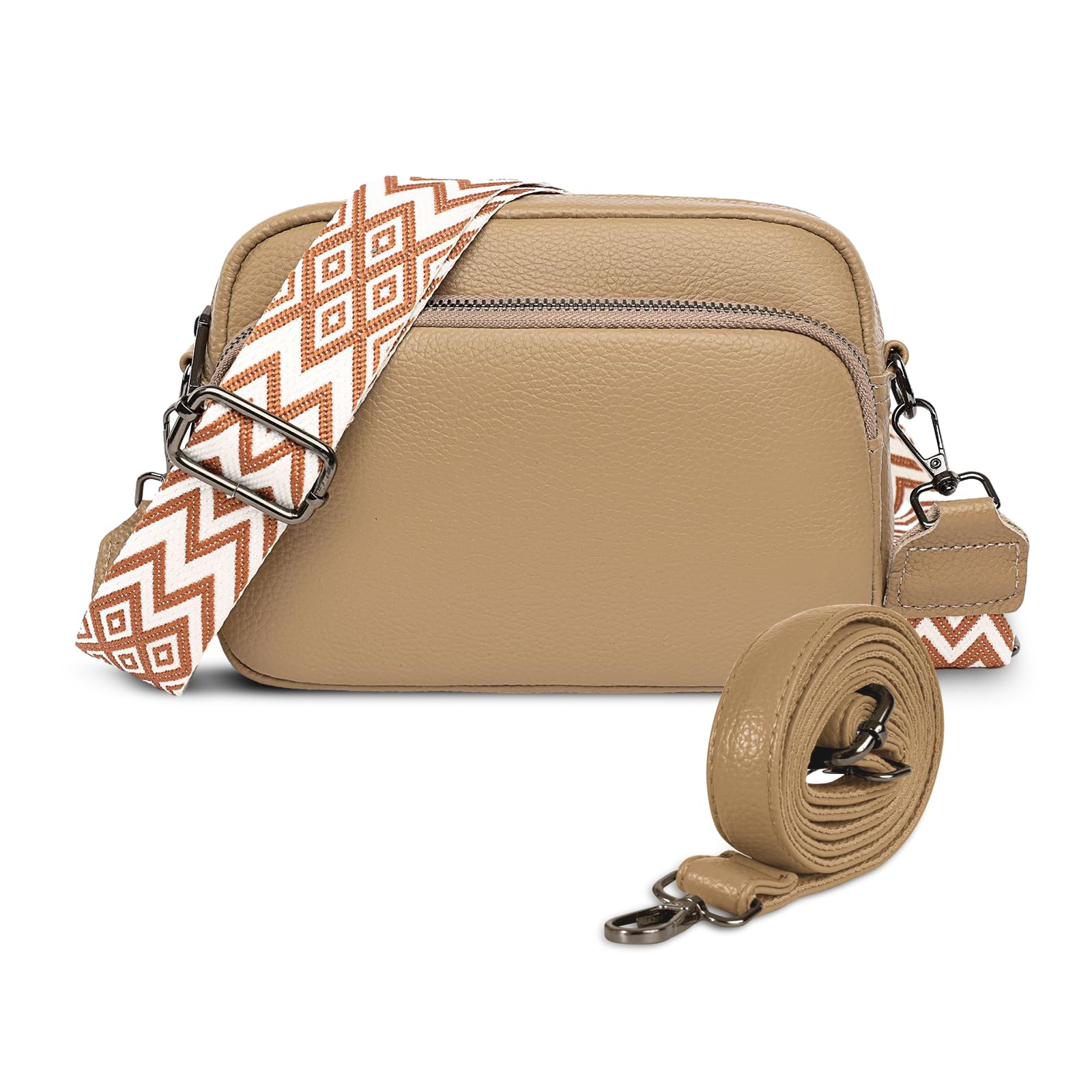 Paquesta Women's Black Leather Shoulder Bag, 22cm×15cm×8cm, 3 Compartments, 2 Wide Shoulder Straps, Hobo Style, All Seasons