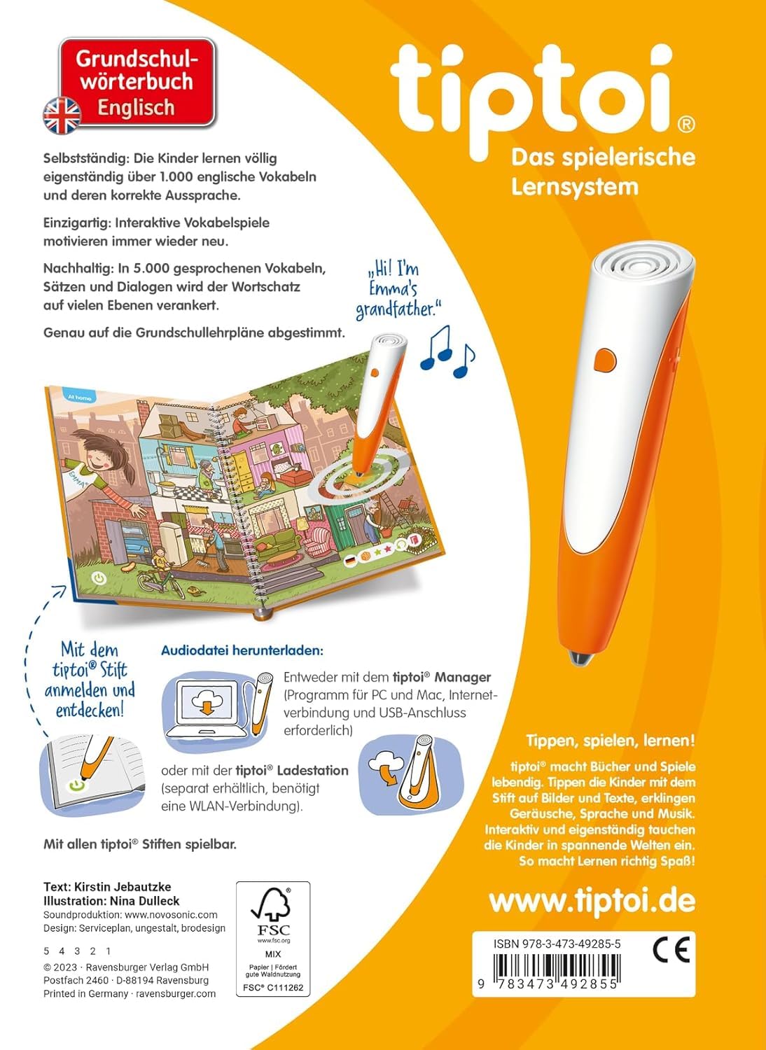 tiptoi Ravensburger Set, WWW słownik szkolny angielski + 00110 długopis, zabawka edukacyjna dla dzieci