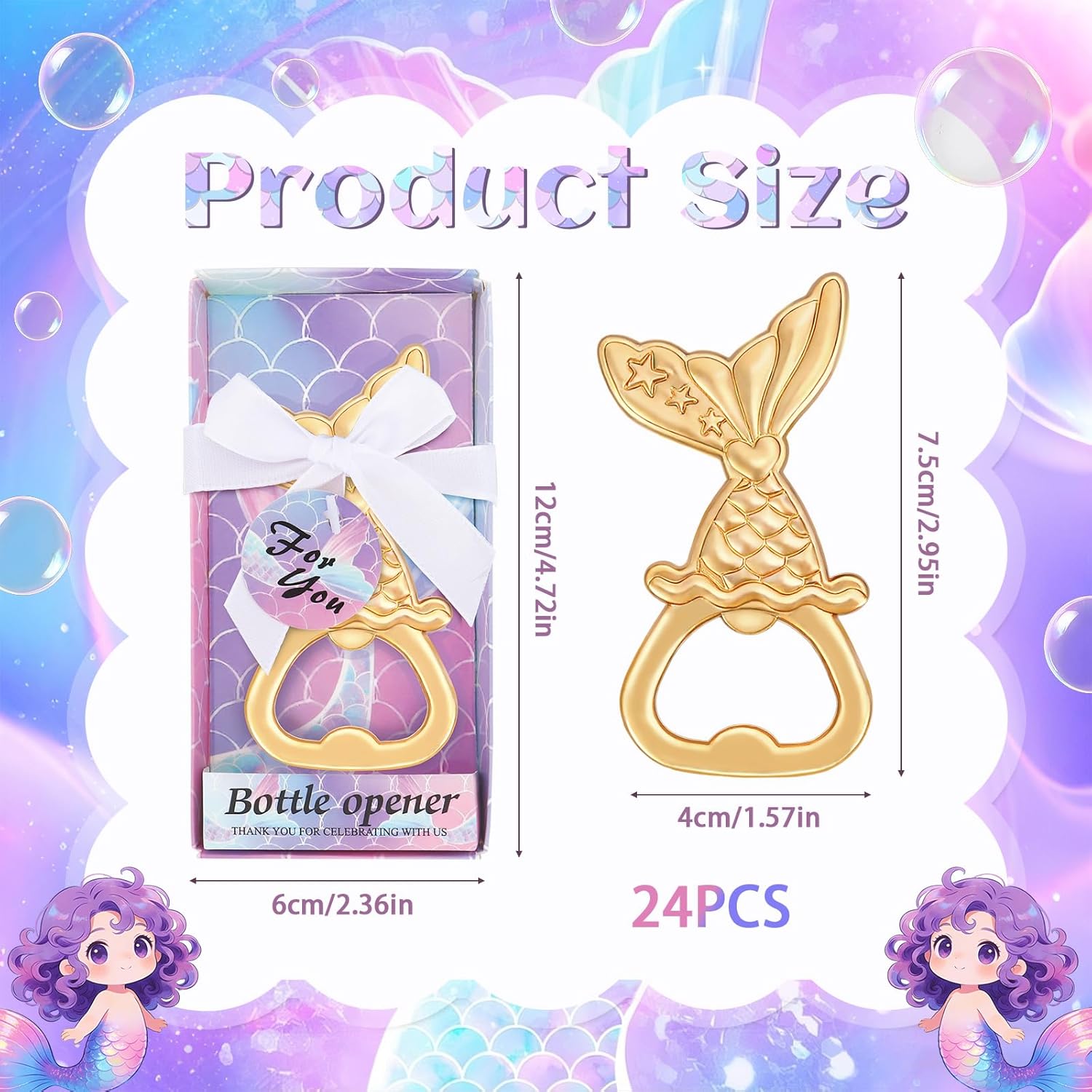 YKLIGTN 24PCS Mermaid Bottle Opener Bulk Mermaid Party Favors for Baby Shower Birthday Wedding Party Souvenirs (Purple)