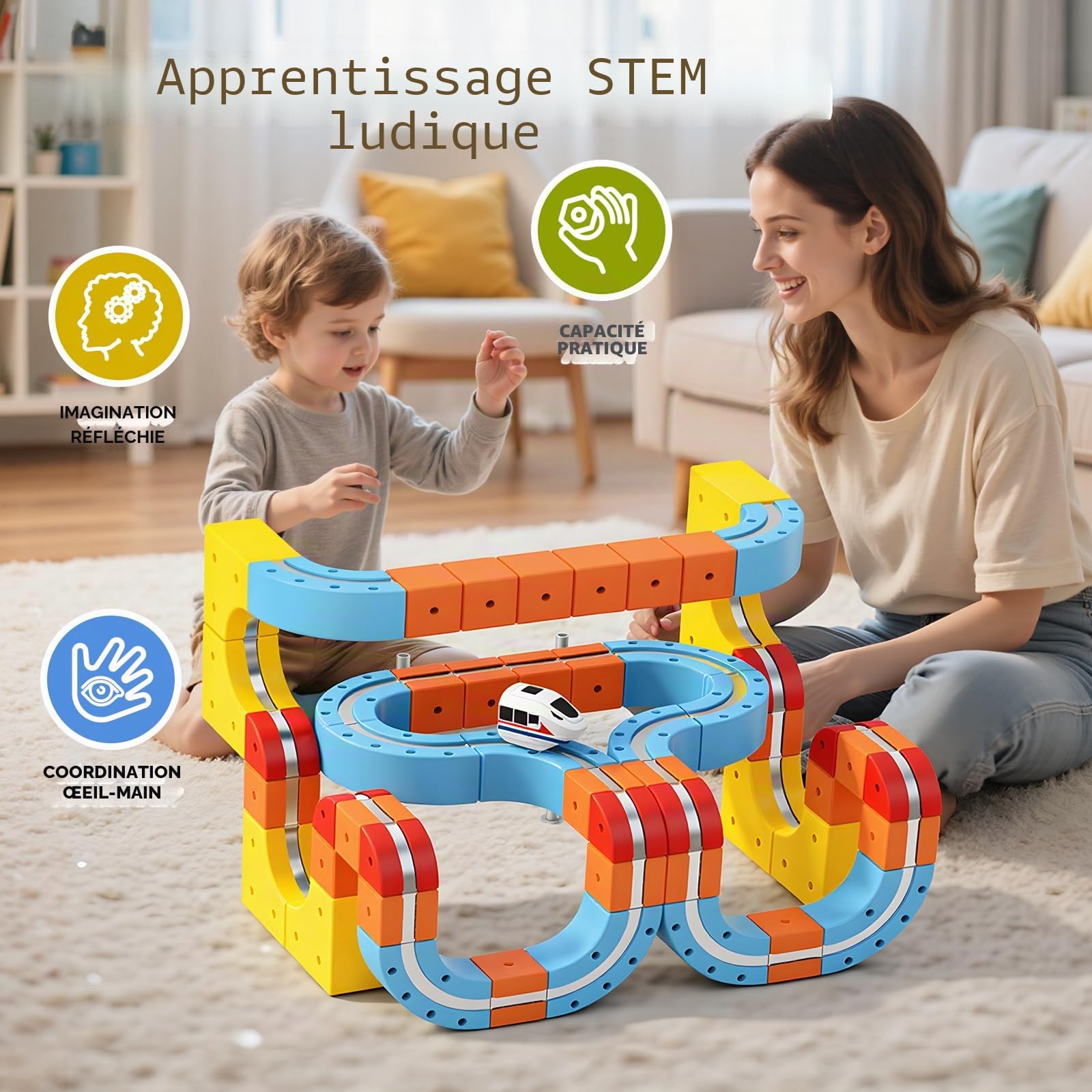 80 Pièces Circuit Train Electrique Clickrail, Jouet Enfant 3 4 5 6 7 8 Ans Garcon Fille Cube Track Cadeau Garcon 3-8 Ans Kit de Train Magnétique à Clickrail