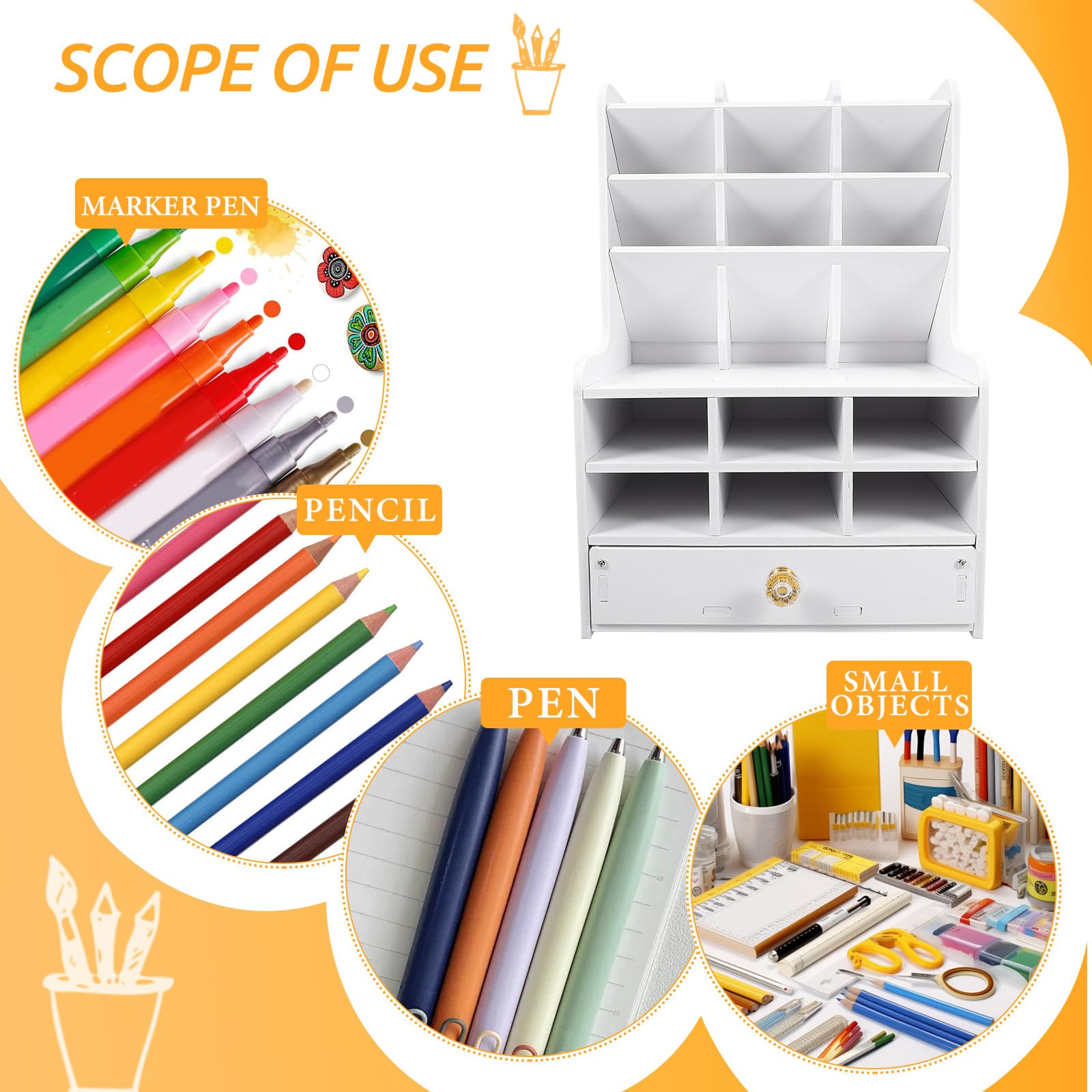 POPETPOP Organizador Gran Capacidad de Portalápices Compartimentos Múltiples de Pvc y Estructura Sencilla para Organizar Papelería para Oficina y Estudio