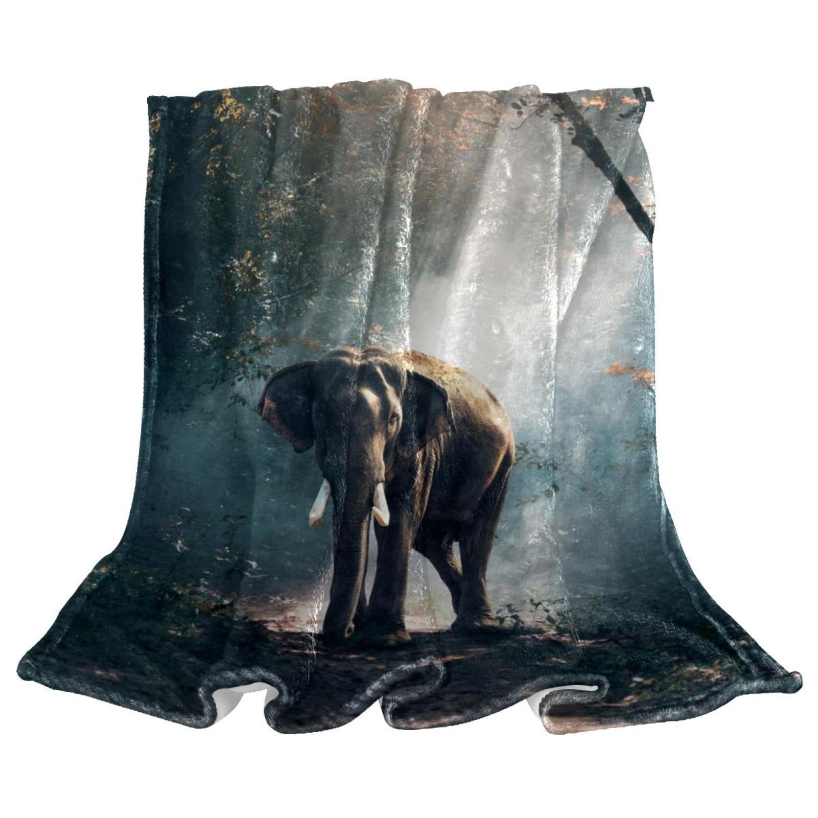 Couverture polaire éléphant de forêt plaid chaud anti-courants d'air pour canapé