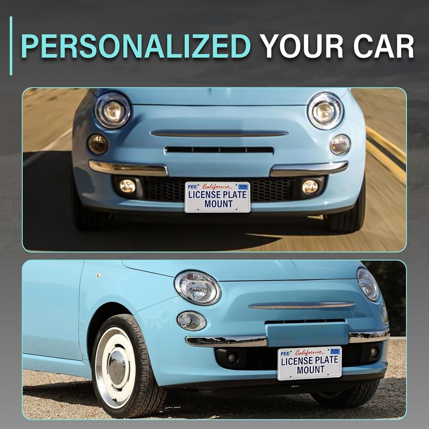 New Front Bumper License Plate Mount Kit Compatible with 2013-2019 Fiat 500, 500e or Abarth No Drill Front Grille License Plate Bracket Holder License Plate Frame Car Accessories