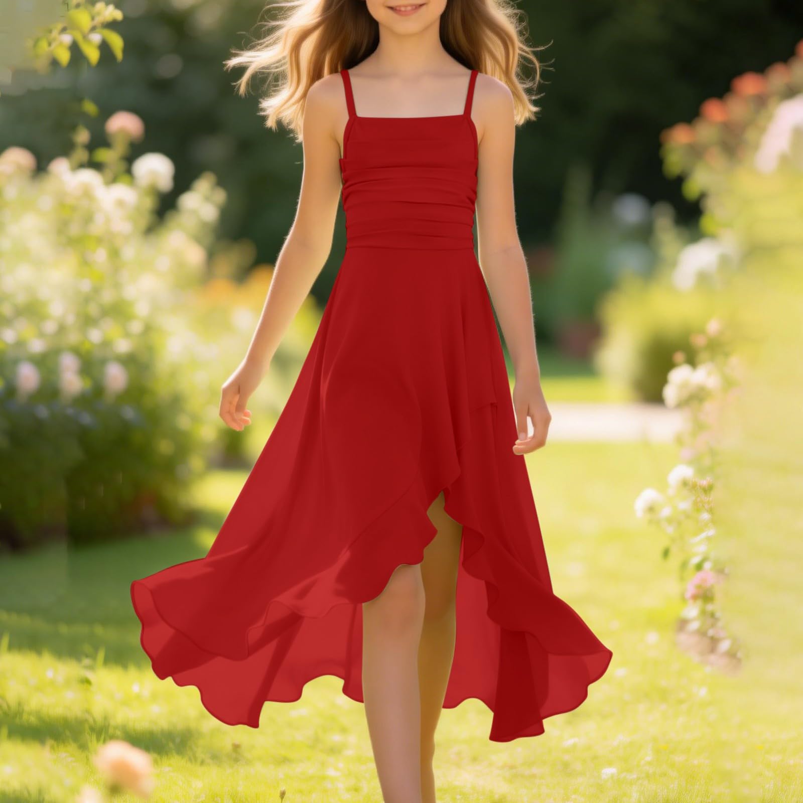 Vestito da ragazza con fiori con maniche a volant alto basso abito da damigella d'onore principessa concorso abiti da festa di compleanno abiti da ballo formale per bambini