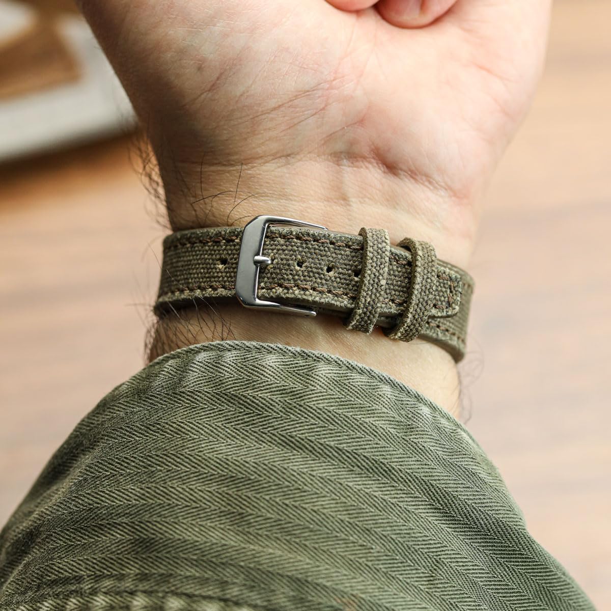 WatchGecko Cinturino per orologio da uomo in tela a due pezzi fatto a mano, di ispirazione militare, versatile, robusto ed elegante, prodotto in Germania, multicolore, 18 mm, 20 mm, 22 mm