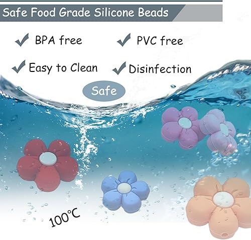 Miniatura 3 de YOKUSHI Cuentas focales de silicona para bolígrafos, 11 cuentas focales de silicona con forma de flor a granel, cuentas sueltas de silicona de goma