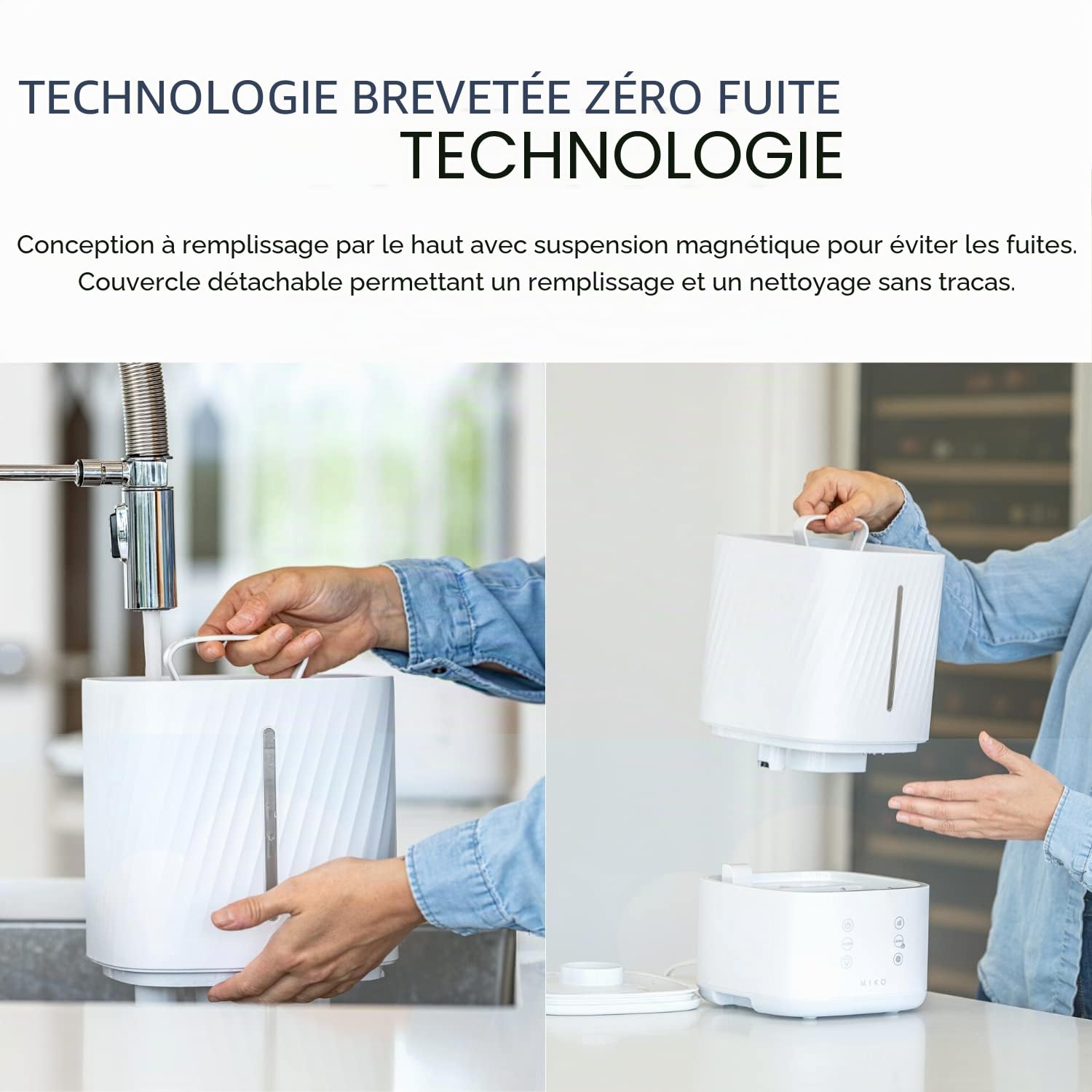 MIKO Humidificateur avec brume fraîche et chaude, humidificateurs à ultrasons pour grande pièce – Filtre à eau, mode automatique, conception sans fuite, mode veille, minuterie intégrée