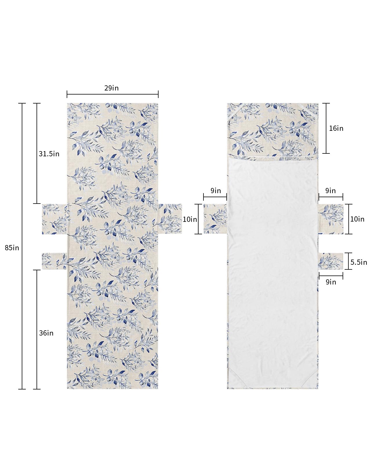 Blue Botanical Beach Lounge Chair Towel Cover, Soft Chaise Lounge Towel with Side Pockets Patio Pool Chairs Cover for Beach/Pool Sunbathing 29x85 Elegant Spring Summer Floral Farmhouse