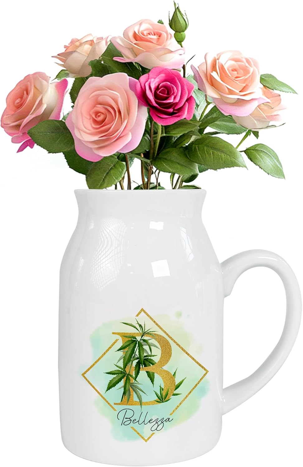 Personalized Initial Monogram Flower Bud Vase, Custom Elegant Alphabet Milk Jug Pitcher with Letter & Name, Home Decor for Women, Birthday, Mother’s Day