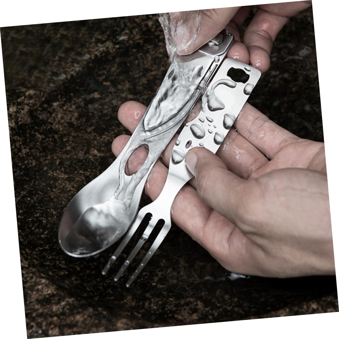 INOOMP 3 Pezzi 3 1 Forchetta Cucchiaio in Metallo Utensile Da Campeggio All'aperto Forchetta Cucchiaio Da Picnic Portatile Abito Viaggiare Coltello e io