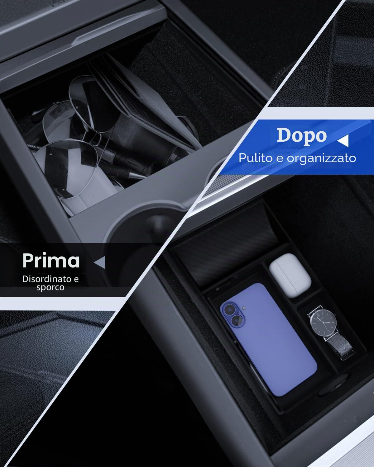 2 Pezzi Accessori per Tesla Model Y 2025-2026 Juniper Console Centrale Organizer e Vassoio Organizer in Silicone Model Y 2025-2026 Juniper Accessori (Beflockung)