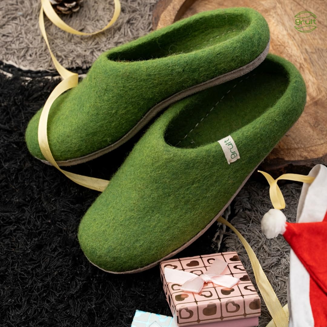 Filzpantoffeln aus Wolle, Hausschuhe für Damen & Herren, Kuschelig & Cozy, Premiumqualität, Rutschfeste Ledersohle