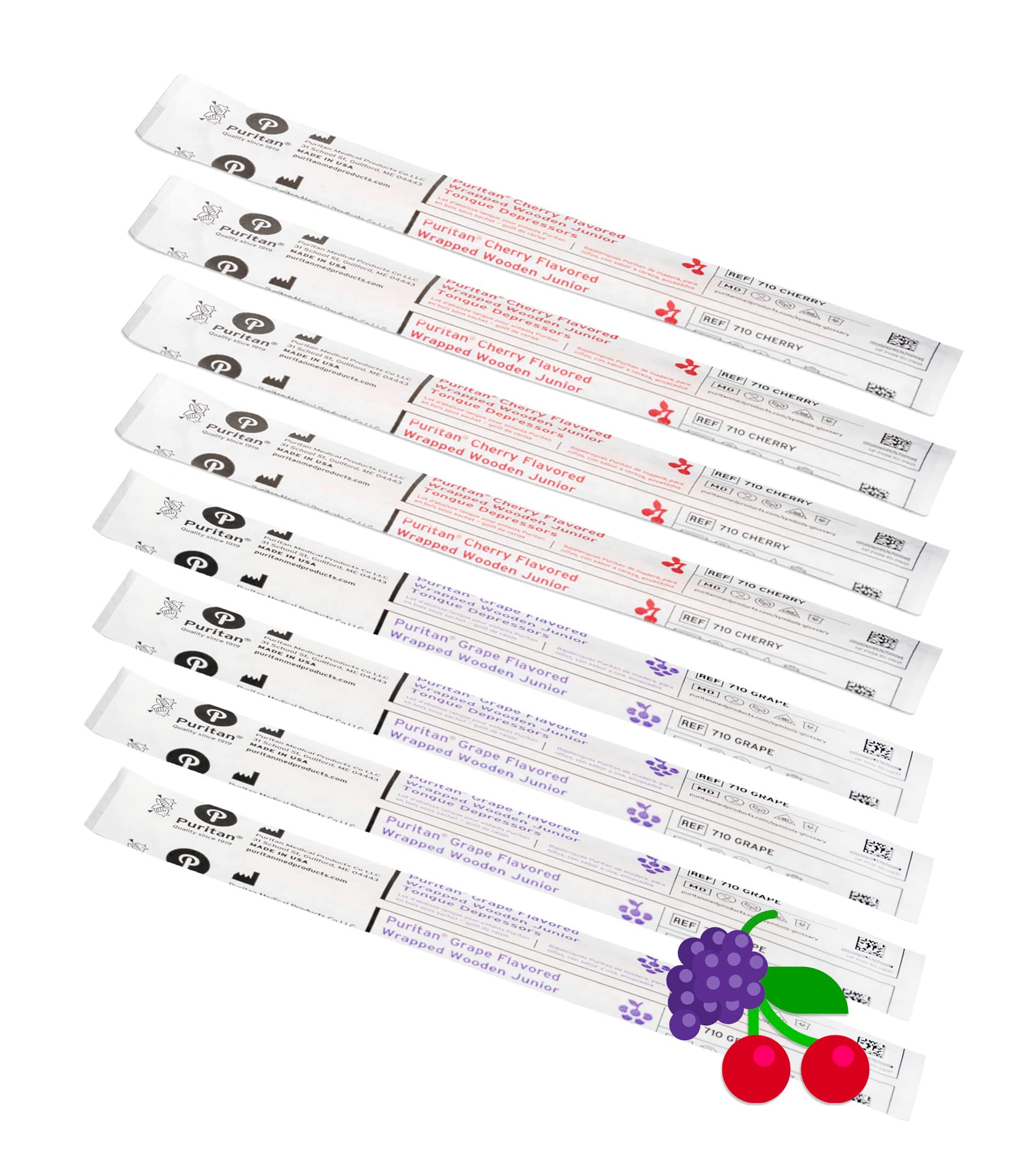 Super Duper Publications Fruit Big Pack - Depresores de lengua con sabor a cereza y uva (50 de cada uno) | Envueltos individualmente | 5.5 pulgadas, 100 unidades