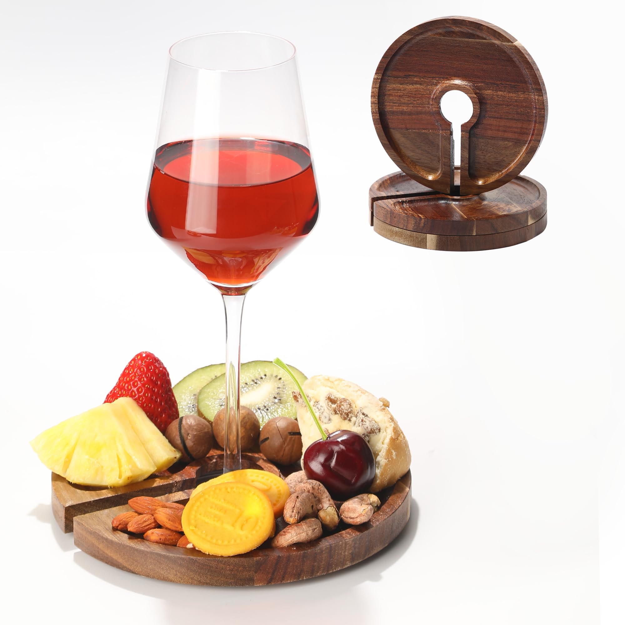 Mini tagliere per salumi con supporto per vino, decorazione per calici da vino, accessori regalo per vino, antipasti, per feste di vino, bar, ristoranti, set da 4 pezzi, in legno di acacia
