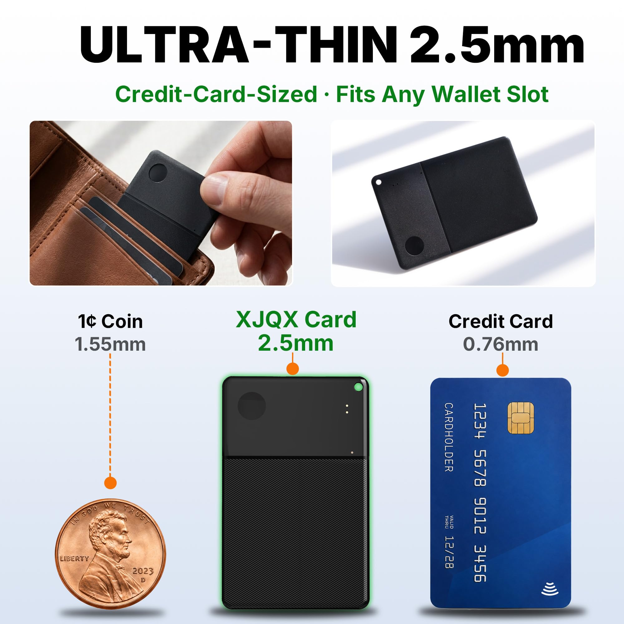 Wallet Tracker-Karte für Android, ultradünn, 2,5 mm Bluetooth-Karten-Tracker, 5 Jahre Akku, lauter 115 dB Locator für Geldbörse, Reisepass, Gepäck, funktioniert mit Google Find Hub (nur Android)
