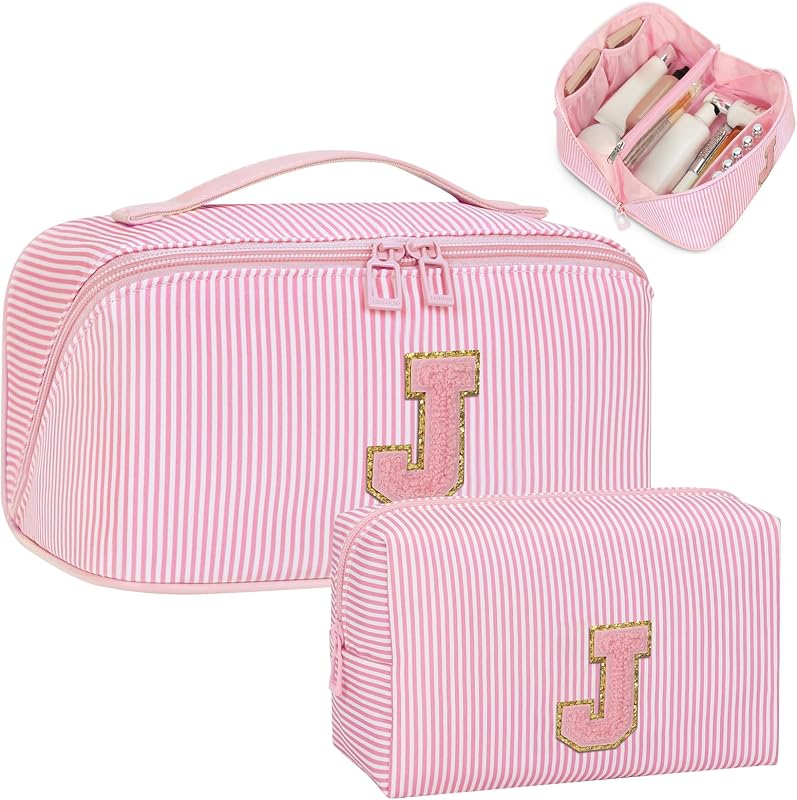 Conjunto Bagmoly com 2 necessaires de maquiagem, inicial J, rosa