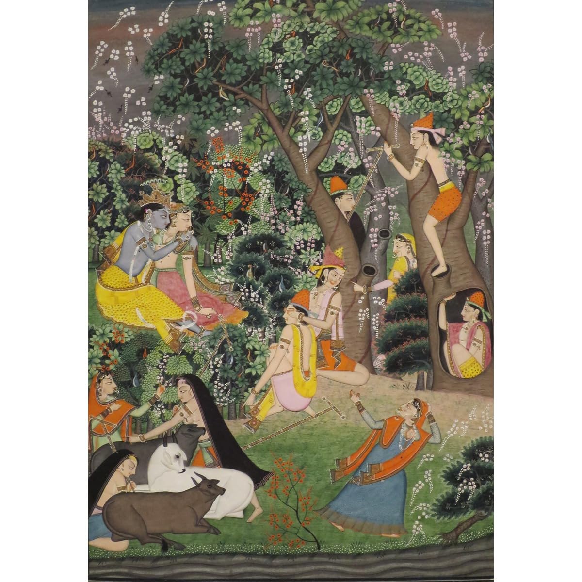 Krishna et Radha avec Gopis tableau décoration murale 61x81