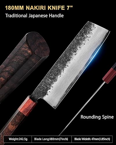 Miniatura 5 de WA Series Cuchillo japonés de chef de 8.268 in, cuchillos de cocina japoneses forjados negros con mango Eboy, regalo con caja premium para marido y