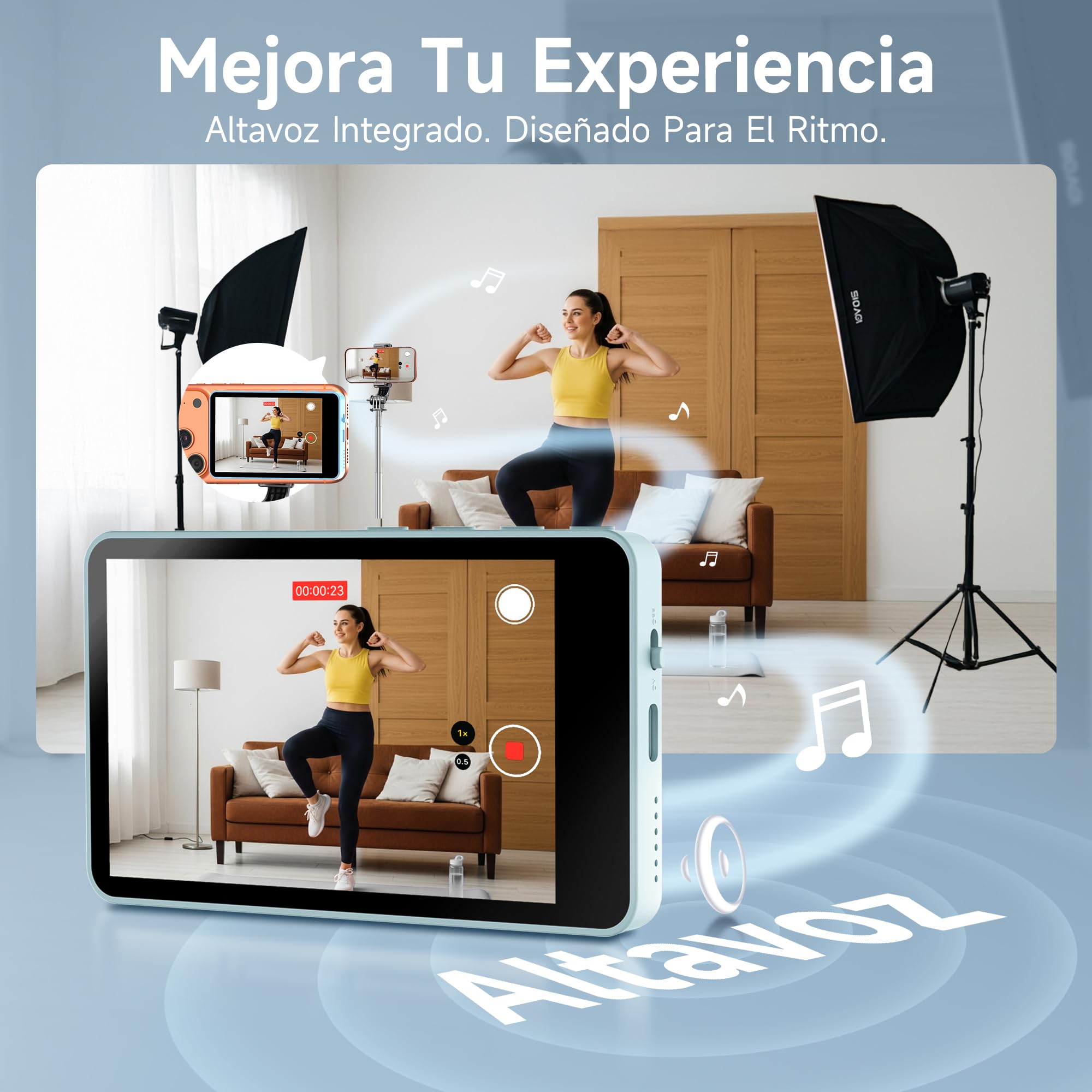 SYNCO XView Monitor para Teléfono iPhone y Android, Pantalla Magnética para Selfie Vlog Inalámbrico 50M, Altavoz Integrado para TikTok Youtube (Azul)