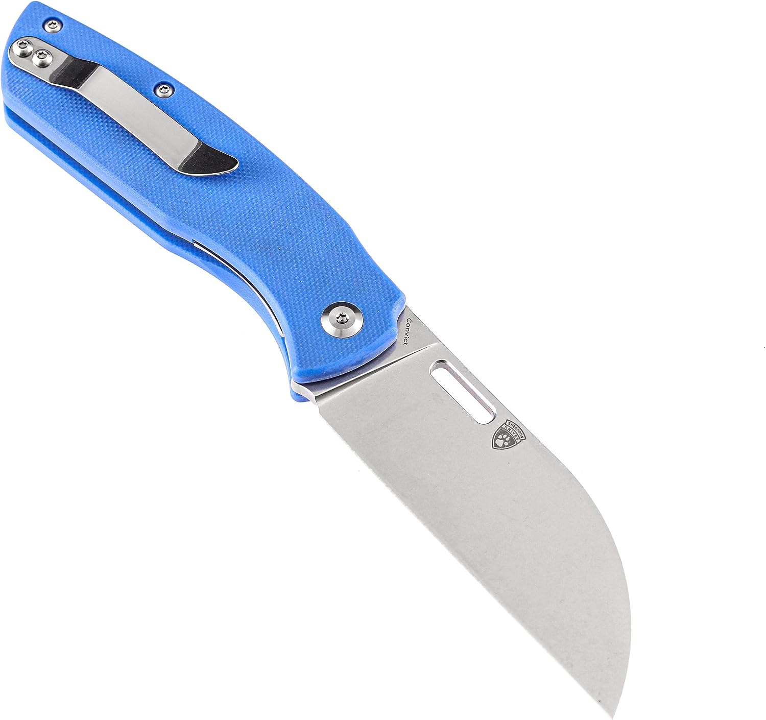 Kansept Convict Pocket Folding Knife - 3.3" Stonewashed 154CM Material with Blue G10 Handle - EDC & Camping Folding Knife - T1023A3