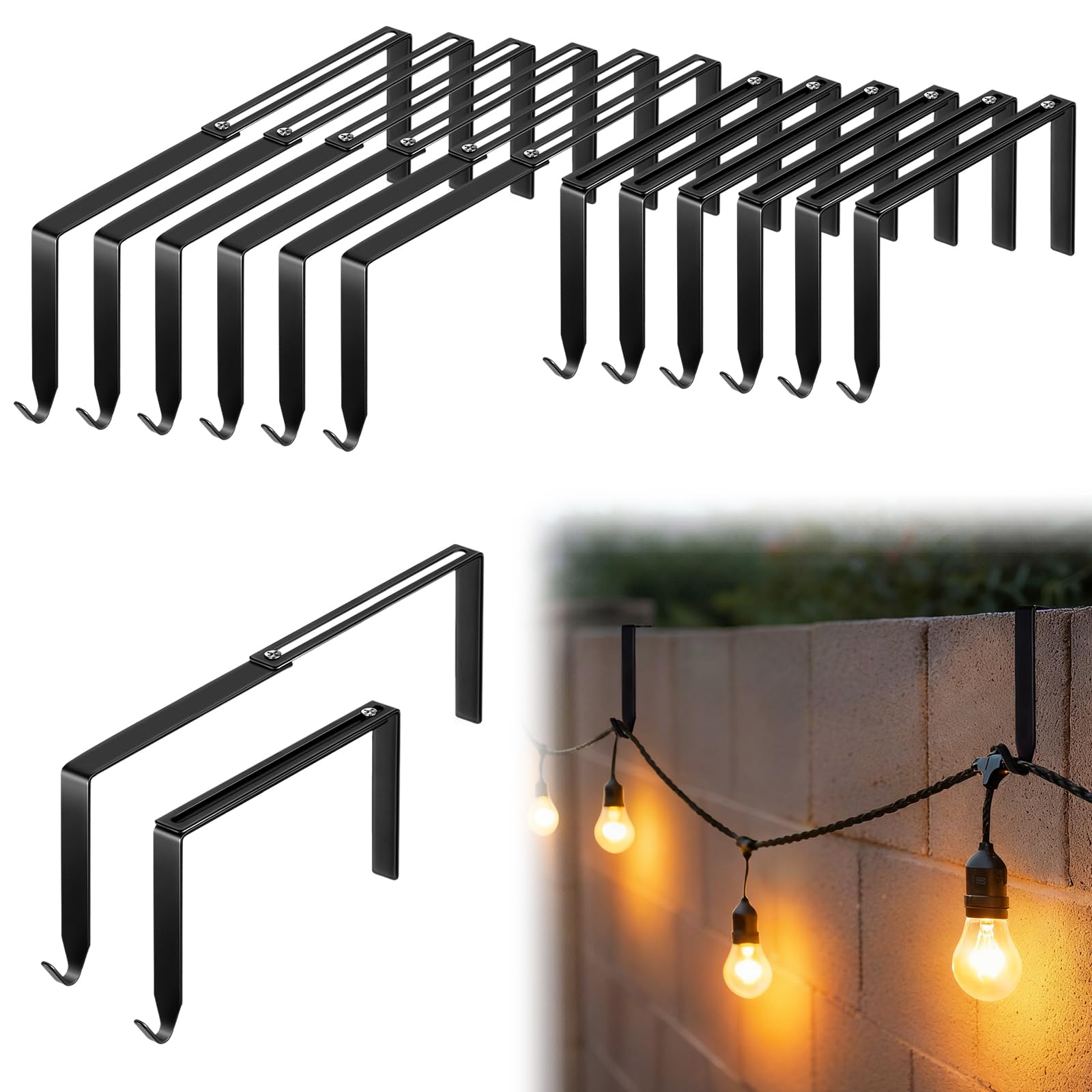 Photo 1 of Frienda 12 Pcs Adjustable Outdoor Light String Metal Hooks for 6-11 Inch Concrete Wall Cinder Block Fences Hangers Outdoor Light String Hooks No Drill for Concrete Wall Cinder Block and Fence(Black)
