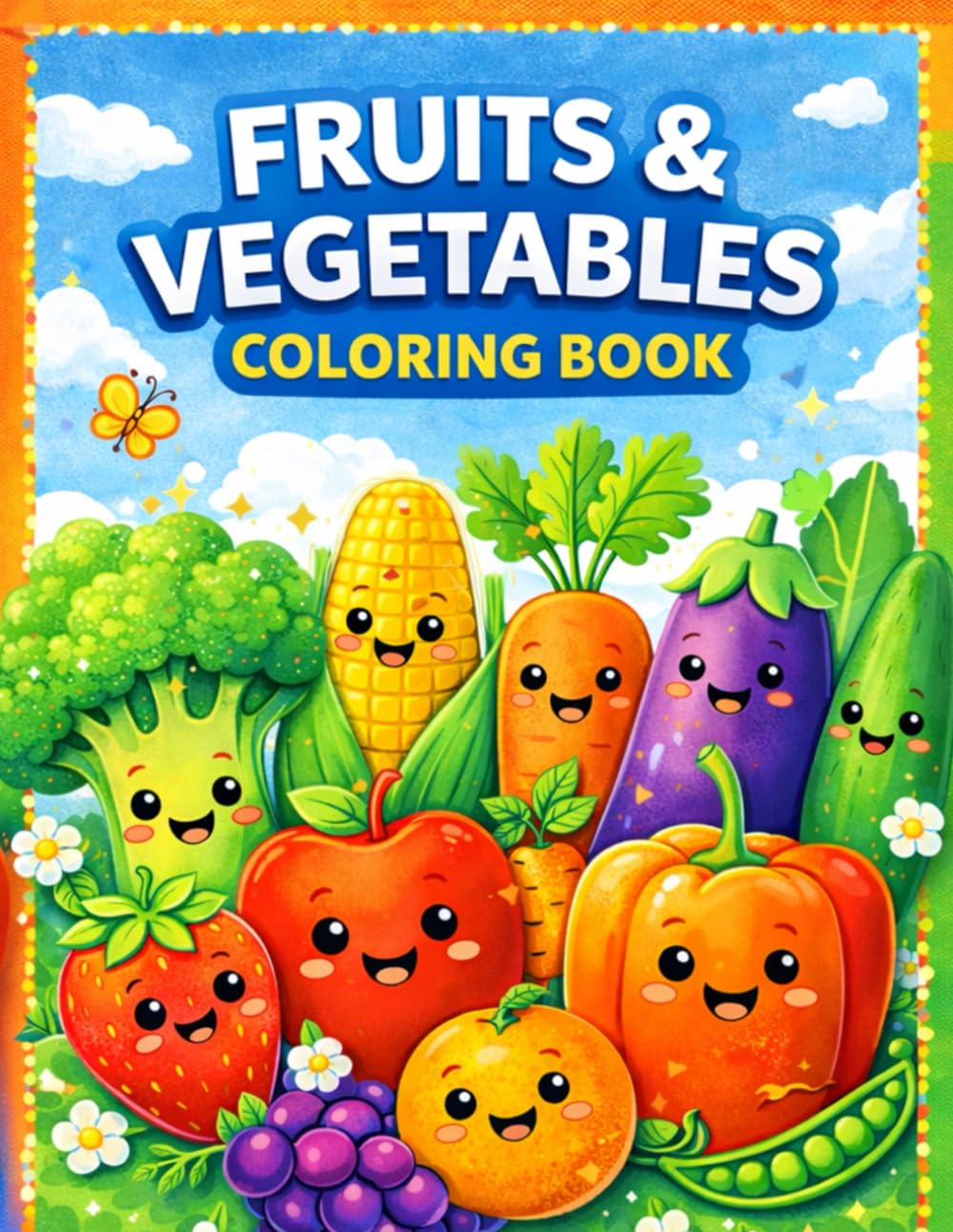 Fruits and Vegetables Coloring Book: Fun and Easy Coloring Pages for Kids Ages 3-6/ Cute Fruits and Vaggies to Color and Learn