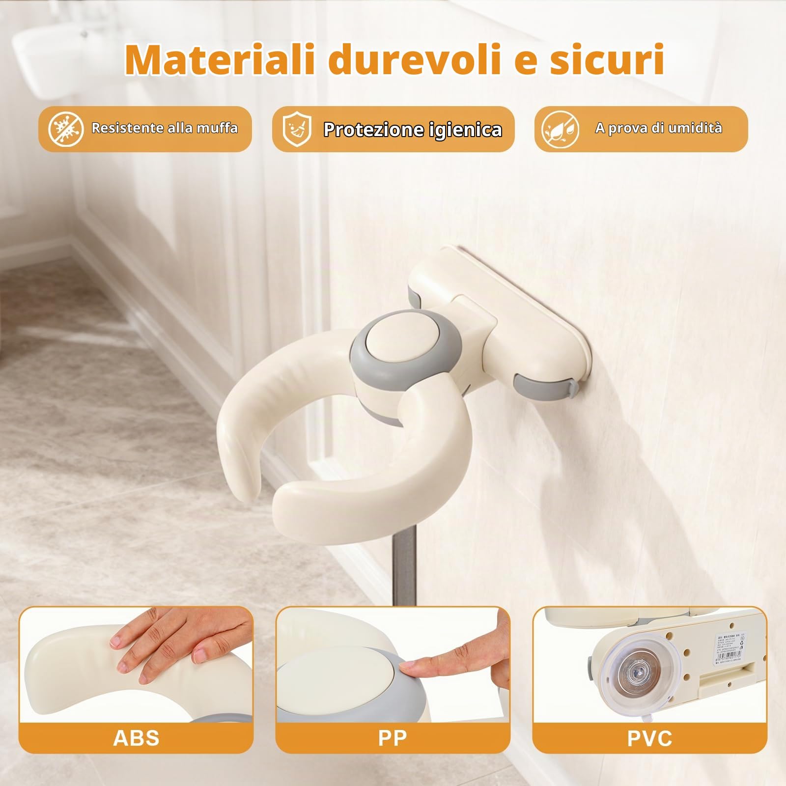 Supporto Doccia Neonati | Altezza Reg. 26-35cm | Antiscivolo Maniglia Sicurezza | Pieghevole Senza BPA | 6-36 Mesi