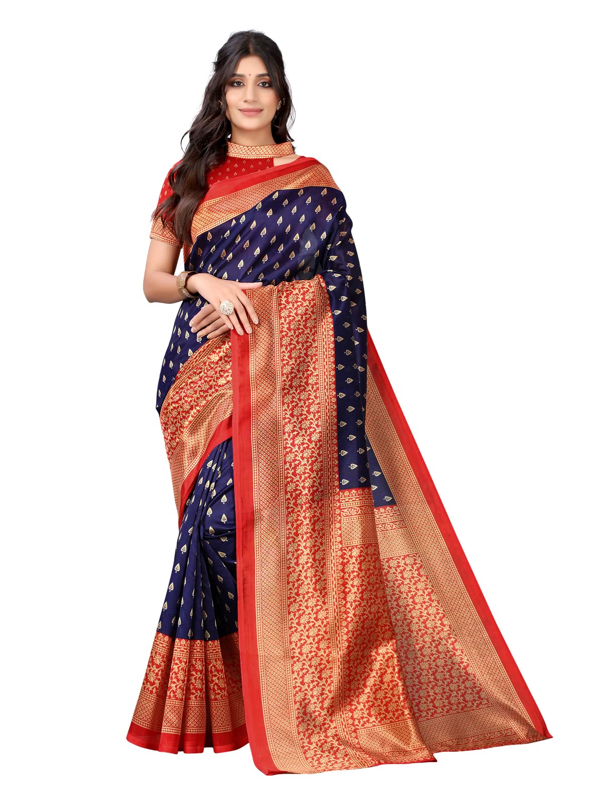 SatraniWomen's Printed Poly Silk Saree with Unstitched Blouse Piece