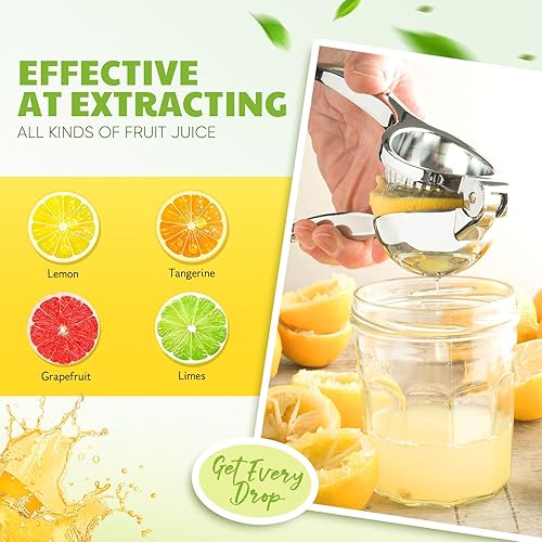 Miniatura 5 de Exprimidor de limón extra grande, exprimidor de limón de acero inoxidable, exprimidor manual de cítricos de alta resistencia, herramientas de