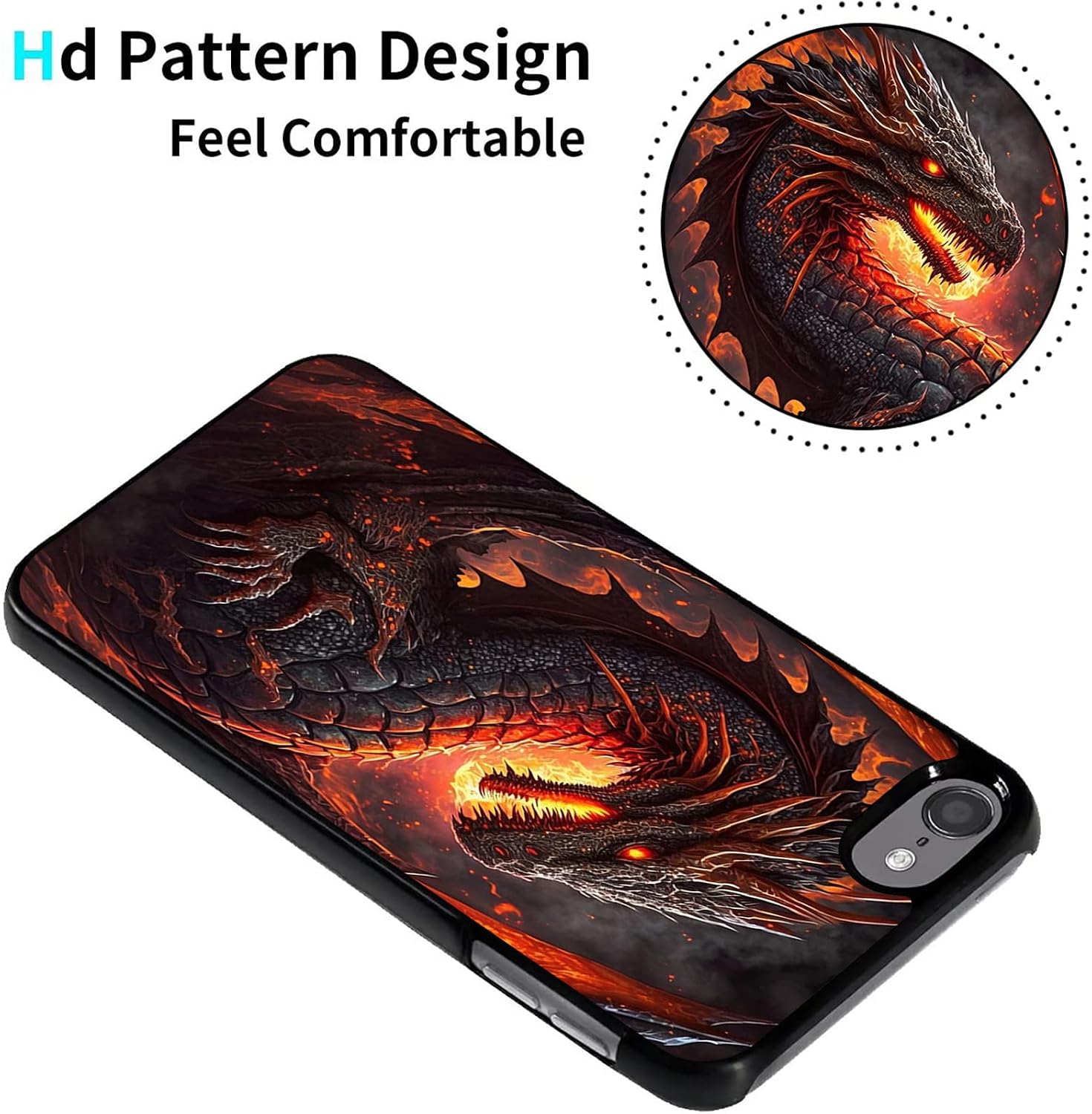 for iPod Touch 7 Case, Slim Back Cover Hard Plastic Protector for Apple iPod Touch 5/6/7 Generation, Dragon in Fire