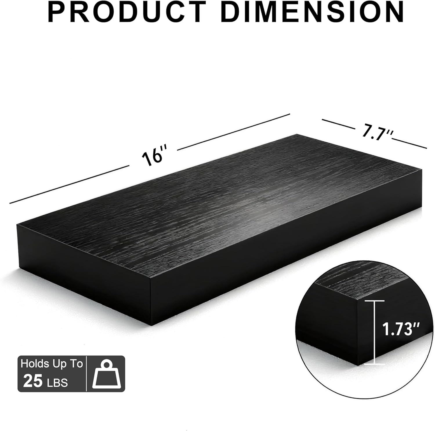 Floating Shelves for Wall,Over The Toilet Storage Cabinet-Set of 2 Black 16 Inch.Wall Shelves for Bathroom,Bedroom,Living Room,Kitchen-Modern Helf Display Organizer&Decor(Black,2pc)