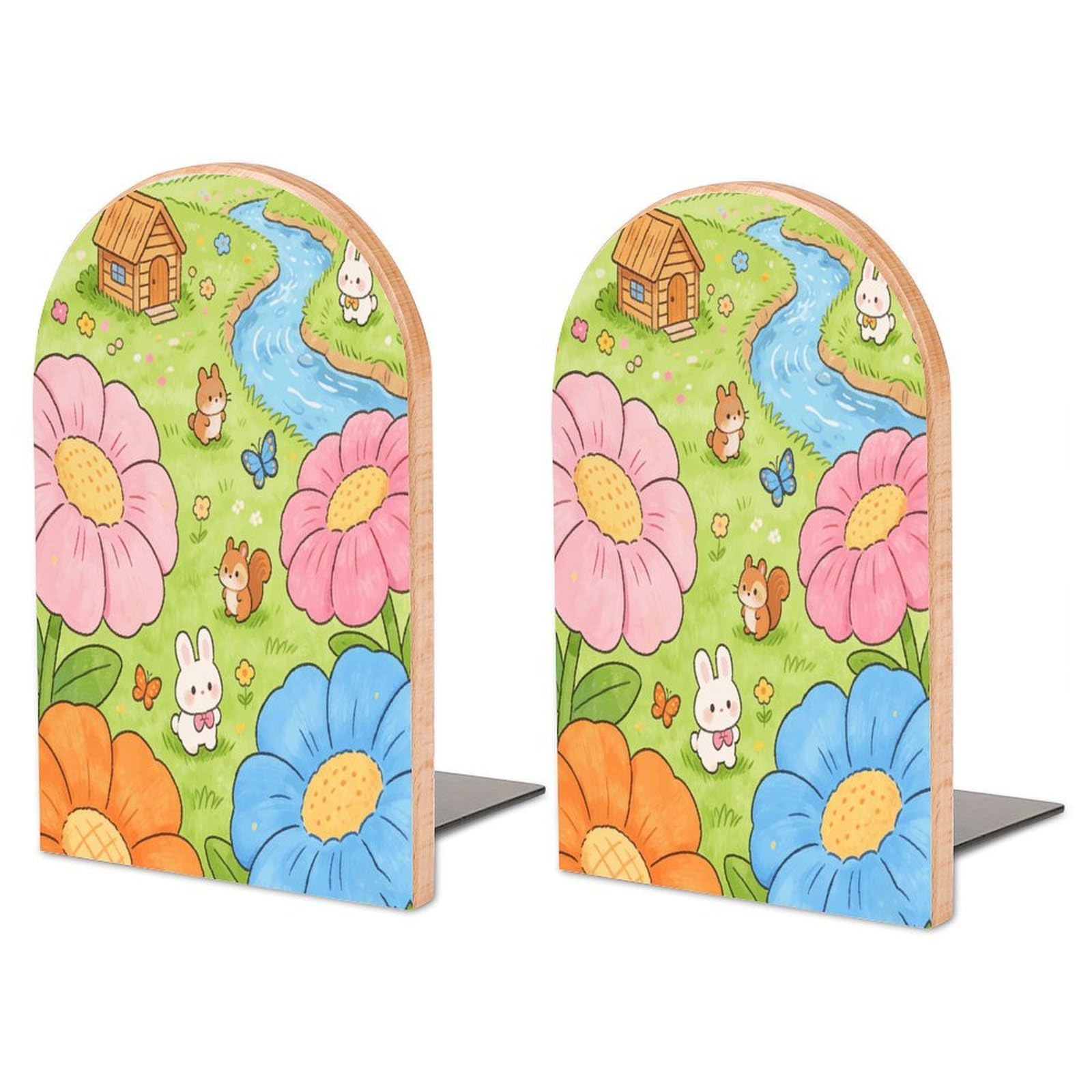 Sujetalibros de madera y metal para estanterías de hogar y oficina