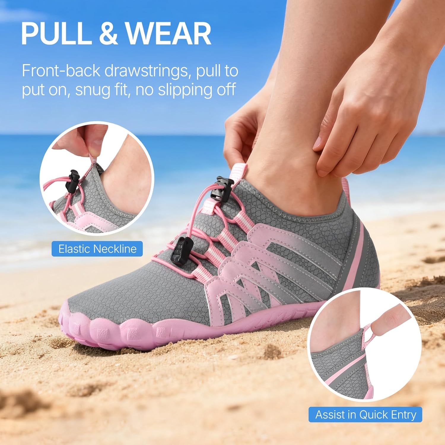 ATHMILE Water Shoes for Women Men Quick Dry Five Toe Aqua Barefoot Shoes for Beach Vacation Swim Hiking Pool Outdoor Sports Wide Toe Box with Non-Slip Rubber Sole