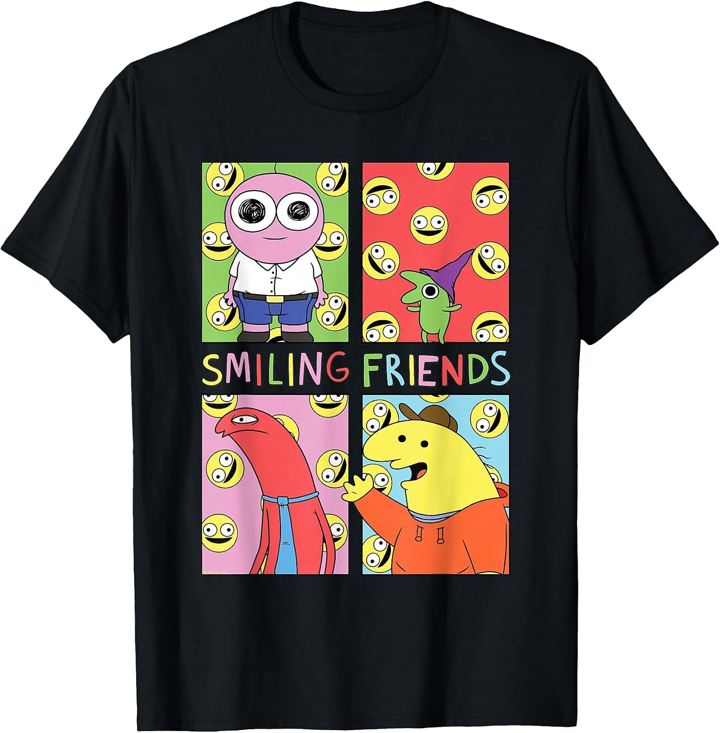 Smiling Friends Pop Art Character Grid Funny Cartoon T-Shirt
